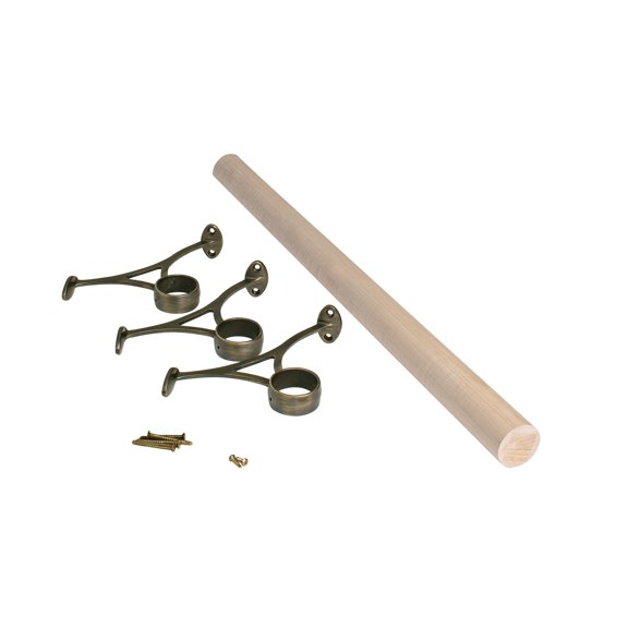 Outwater 8' Bar Foot Rail Kit - Complete Undercounter Mount Hardware and Maple Tubing, Antique Brass Finish
