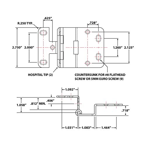 Outwater Industries: 2-3/4in Five Knuckle Hinge in Matte Chrome | for 3/4in Door | 8 Pack