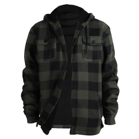 Outwear Plaid Flannel Sherpa Lined Full Zip Hoodie Jacket Men's