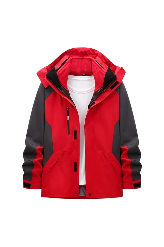 Outwear Windbreaker Jackets for Men Two-Tone Hooded Hard Shell Windbreaker Waterproof Diagonal Zipper Pockets Adjustable Cuff Hiking Commute Coat Red 3XL