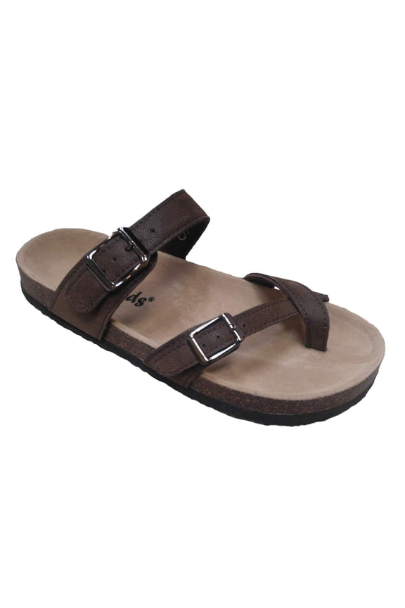 Outwoods Bork 30 Brown Nubuck Birk Style Toe Loop Slide On Sandal