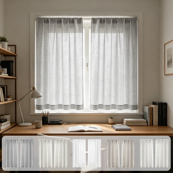Ouuluon 2 Panels Short Curtains, Washable Light Filtering Curtain, Gray 30x36in Linen Textured Half Window Drapes for Indoor Window Coverage