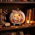 thumbnail image 1 of Ouuluon 2D Cute Ghost Pumpkin Mini House Light Ornament, Fall Halloween Miniature Scene Decor for Desktop Display, 1 of 6