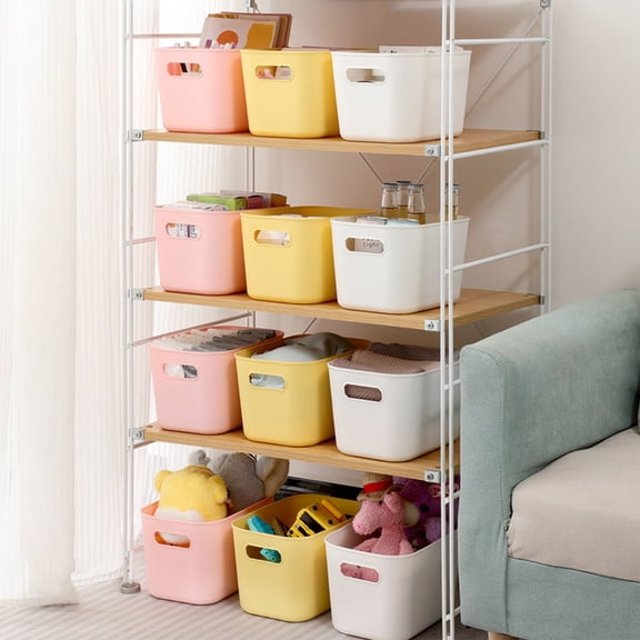 Ouuluon 4Pcs Storage Bins with Lids Portable Multipurpose Storage Box, White Plastic Organizer Bins for Dormitory Books Clothes Snacks Toys