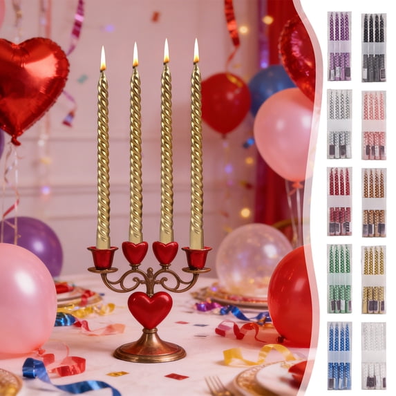 Ouuluon 4Pcs Taper Candles, Dripless Unscented Candle, Pink 10in Long Pole Romantic Twisted Candle Tapers for Restaurant Wedding Table Decor