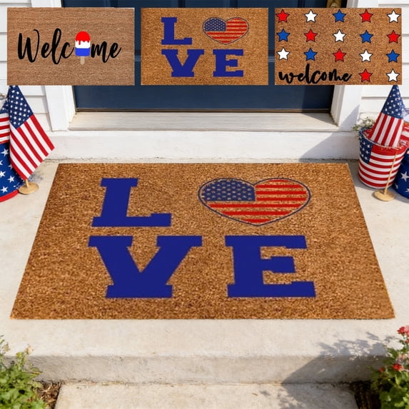 Ouuluon 4th of July Door Mat Non Slip Imitation Coir Doormat, Entryway Floor Mat for Indoor Outdoor Home Decor