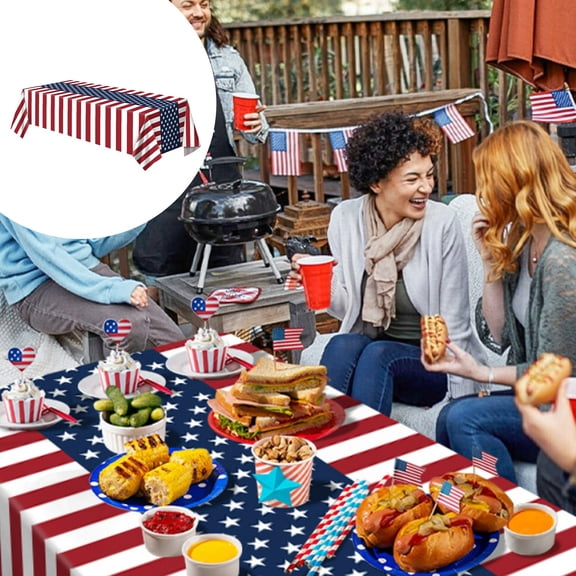 Ouuluon 4th of July Table Cloth Patriotic Decorations, Red White and Blue Tablecloth for Independence Day Veterans Picnic Dinner Party Supplies