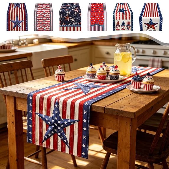 Ouuluon 4th of July Table Runner Patriotic Table Scarf, Printed Long Table Runner for Home Restaurant Holiday Scene Decor