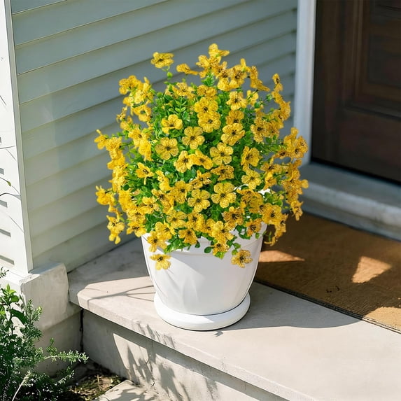 Ouuluon Artificial Plants Outdoor UV Resistant Faux Outdoor Plants, 22in Bouquet Yellow Floral Decor for Outdoor Courtyard Garden Yard Scenery