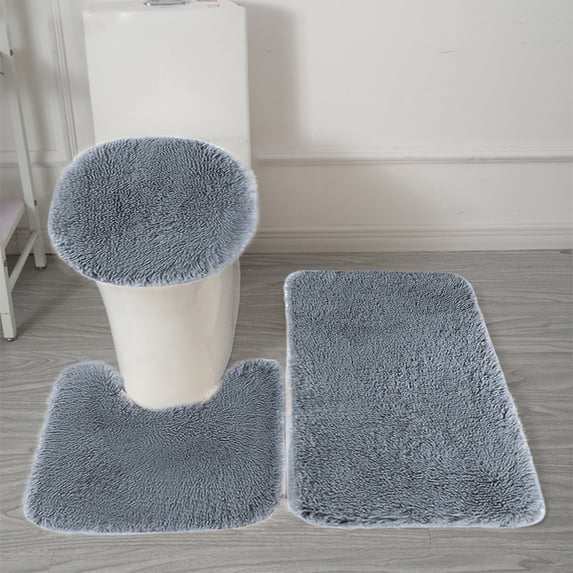 Ouuluon Bathroom Rugs for 3 Pieces Toilet Mats, Soft Comfortable Machine Washable Bath Mat Water Absorption Non-Slip Dries Quickly Bathroom Sets