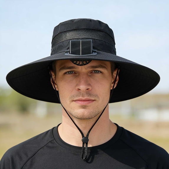 Ouuluon Fan Hat Solar Panel Powered Fan Built in Wide Brim Outdoor Fishing Hat USB Charging Men Ultralight Sun Bucket Mission Cooling Cap