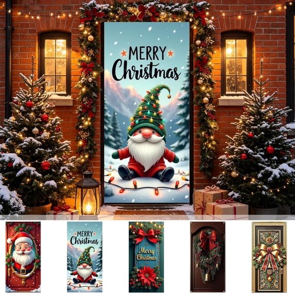 Ouuluon Festive Christmas Door Cover, 35X71 inch Curtain for Door Wall Holiday Party Decoration