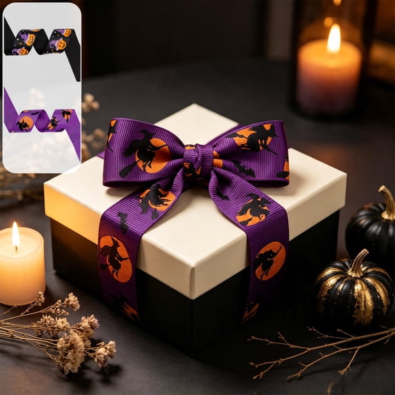 Ouuluon Festive Flexible Halloween Ribbon, 177 inch Orange Black Wired Edge for Wreath Bow Gift Wrap