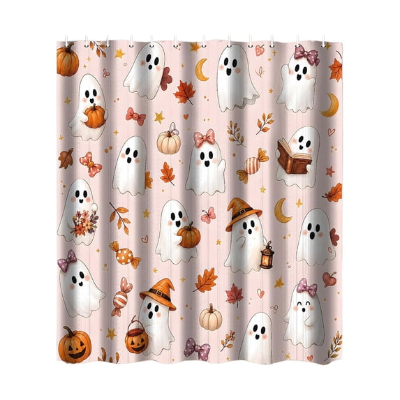 Ouuluon Festive Halloween Shower Curtain, 71x59 inch Waterproof Fall Themed Bath Decor Set with Hooks for Home Bathtub