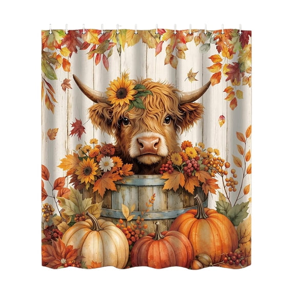 Ouuluon Festive Halloween Shower Curtain, 71x59 inch Waterproof Fall Themed Bath Decor Set with Hooks for Home Bathtub