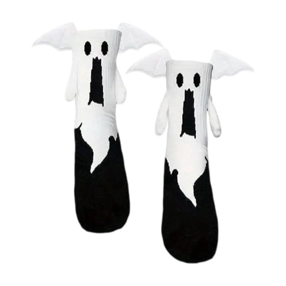 Ouuluon Fun Halloween Ghost Devil Socks, 11 inch Cotton-Lined Magnetic Pull-on Mid-Calf Socks for Parties