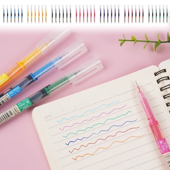 Ouuluon Gel Pens 6Pcs 0.5mm Fine Point Rolling Pens, Green Fast Drying Liquid Ink Rollerball Pens for Middle School Student Office Daily Writing