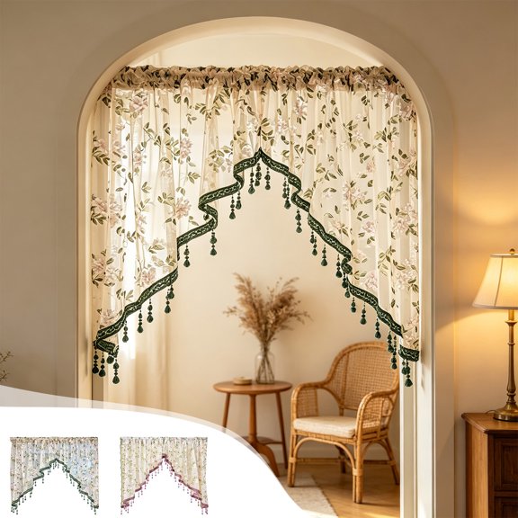 Ouuluon Kitchen Curtains, Easy-Care Privacy-Protective Kitchen Window Curtains, 98x39in Lace-Embroidered Short Curtain for Kitchen Bedroom Partition
