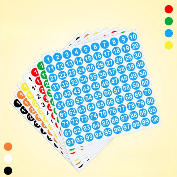 Ouuluon Number Stickers 1-100 Portable Number Stickers, 1 inch Self-Adhesive Round Number Labels for Scrapbook Decoration Classification Marking