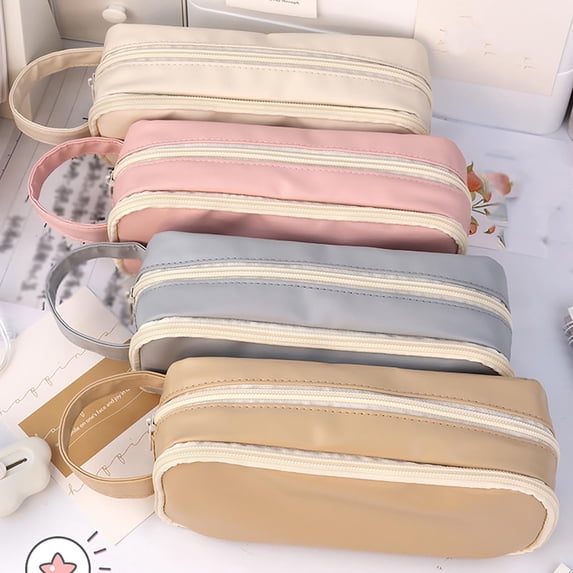 Ouuluon Pencil Case Double Large Capacity Pencil Pouch, Easy to Clean Stationery Storage Organizer for Women Men Senior Pen Bag Office Supply
