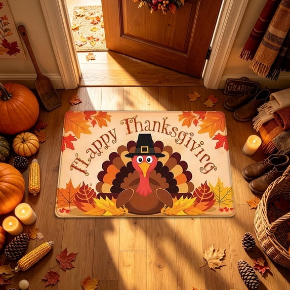 Ouuluon Soft Fall Pumpkin Maple Leaf Floor Mat, 16x24 inch Halloween Thanksgiving Decorative Rug for Bathroom Kitchen Porch Entryway