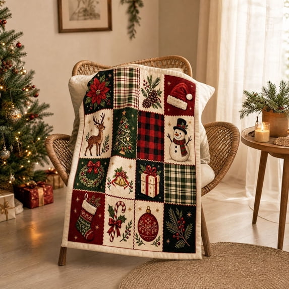 Ouuluon Soft Flannel Christmas Throw Blanket, Warm Cozy Holiday Blanket for Sofa Couch Bed