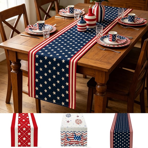 Ouuluon Table Runner 4th of July Decorations Patriotic Star Table Scarf, Red White Blue table Runners for Dining Room Kitchen Independence Day