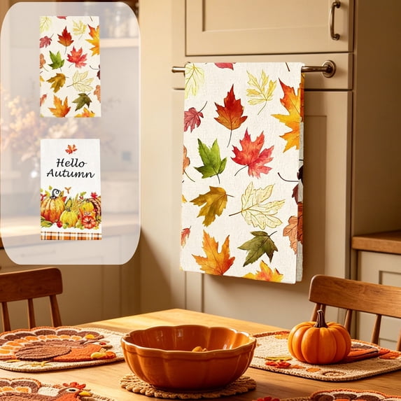 Ouuluon Thanksgiving kitchen towels, Absorbent soft dish towels, 16×28in White Fall Pumpkin fall decor For Kitchen Hand Wiping Cleaning
