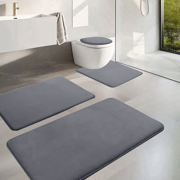 Ouuluon Washable Bathroom Rugs Set 4 Pieces Quick Dry Soft Absorbent Bathroom Rug, Non Slip Floor Carpet Shower Vanity & Toilet Base