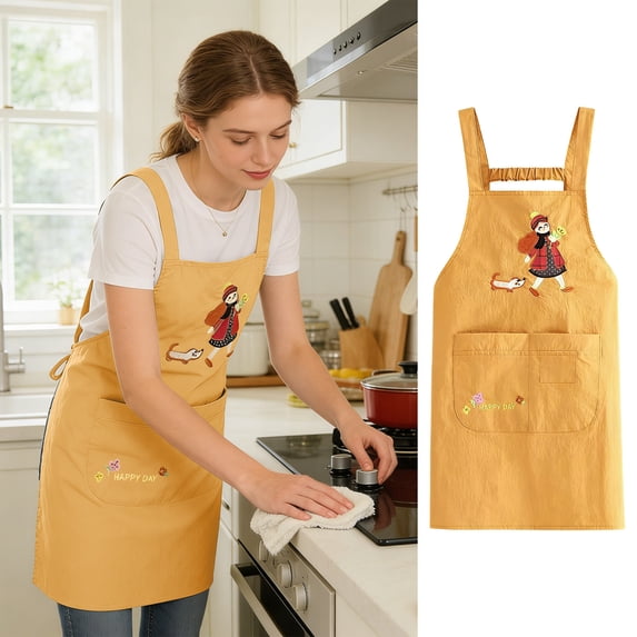 Ouuluon Waterproof Apron with 2 Pockets Adjustable Cooking Kitchen Apron for Women Men Chef Bbq Baking Cleaning