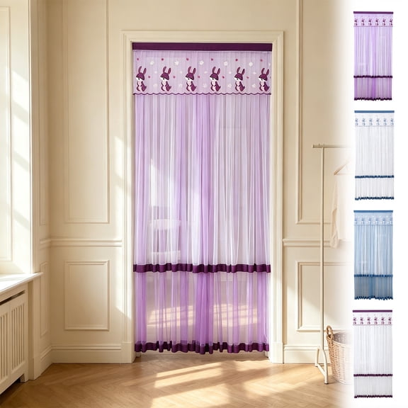 Ouuluon door curtains, machine washable multi-room door window curtains, 79×39in Blue curtains for door Kitchen Bedroom Summer