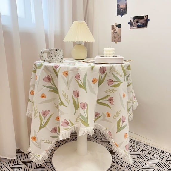 Ouuluon tablecloths, Resistant Washable round tablecloth, Neat Stitched Table Cover For TV Cabinet Party Camping Barbecue Dining Table Coffee Desk
