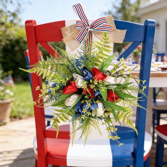 Ouuluon wall decor 4th of july decorations Flower Hanging Sign for Front Door, Independence Day Decoration Floral Wall Hanger for Party Home Decor