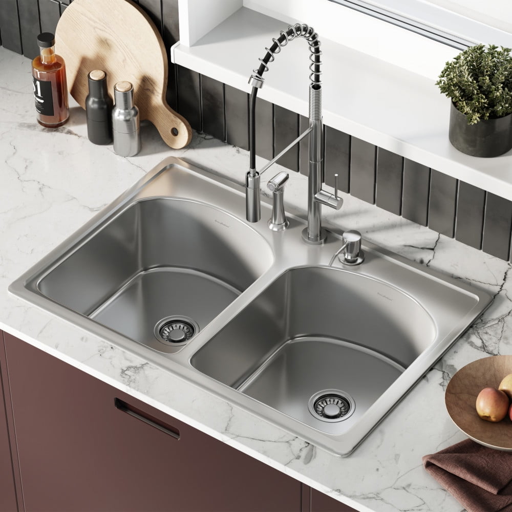Ouvert 33 x 22 Stainless Steel Dual Basin Top-Mount Kitchen Sink