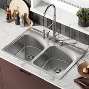 Ouvert 33 x 22 فولاذ مقاوم للصدأ ، حوض مزدوج ، حوض مطبخ علوي