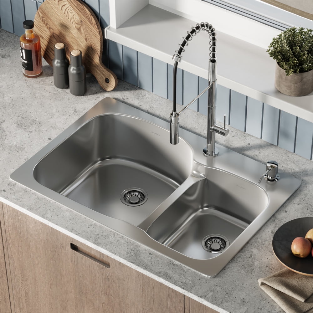 Ouvert 33 x 22 Stainless Steel Dual Basin Top-Mount Kitchen Sink