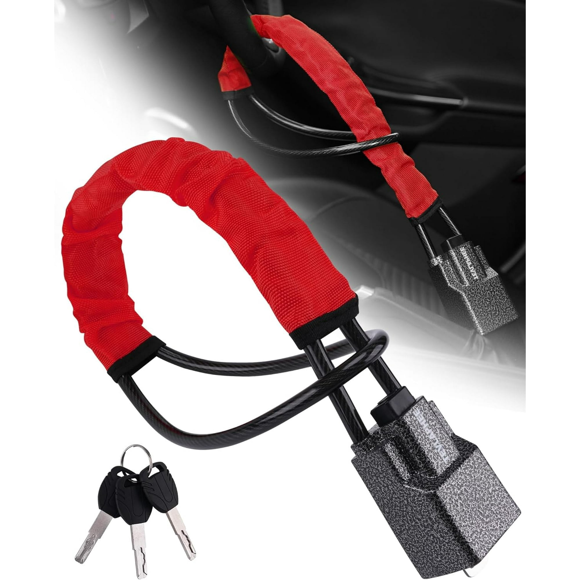Ouvra Titan Car Lock, Titan Lock Steering Wheel Locks, Anti Theft Car Security Device with 3 Keys, Fits Most Vehicles, Trucks, SUVs, and Vans (1pc,Red)