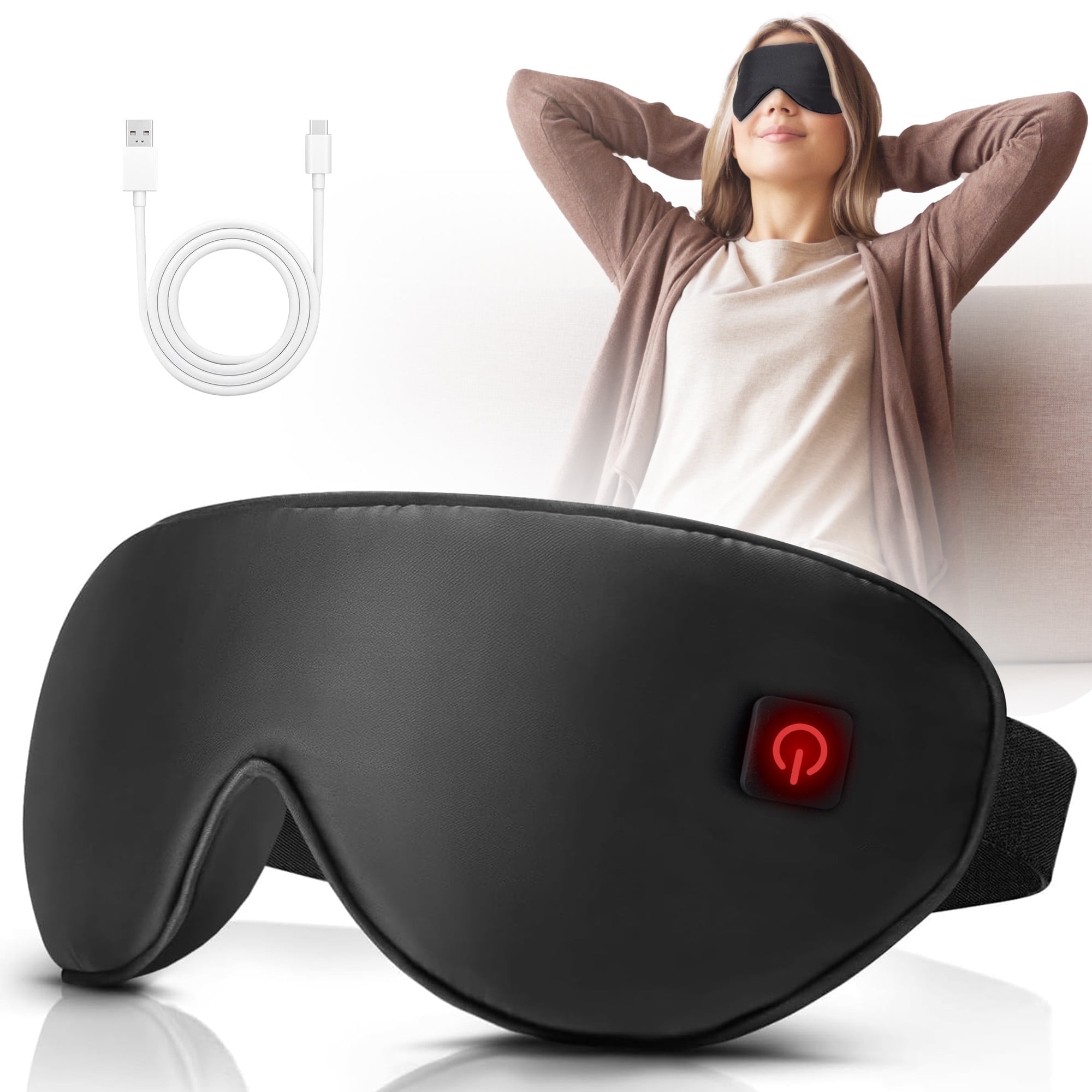 Ouwald Eye Mask, Cordless Heated Eye Mask for Dry Eyes, Blepharitis, Relax Eye Strain, Electric Warm Eye Compress for Sleeping, Black