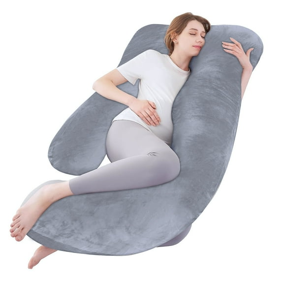 Ouwald Pregnancy Pillow, U Shaped Full Body Maternity Pillows for Sleeping with Removable Cover, 70 inch Grey