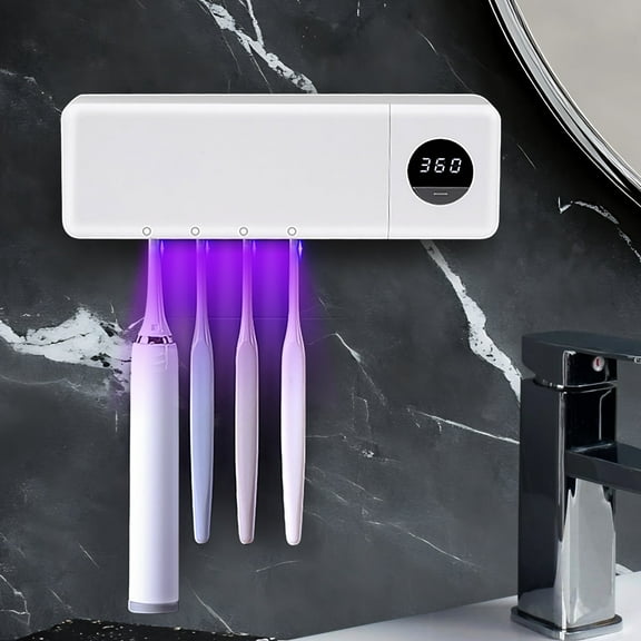 Ouwald Toothbrush Holders, Rechargeable Wall Mounted Bathroom Toothbrush Holder with Built-in Sanitizer & Fan Drying, No-Drill Installation