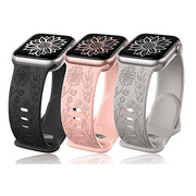 Ouwegaga 3 Pack Watch Bands for Apple Watch Band 40mm 41mm 38mm for Women Men, Soft Silicone Engraved Floral Replacement Wristbands for iWatch SE/SE2 Series 9 8 7 6 5 4 3 2 1