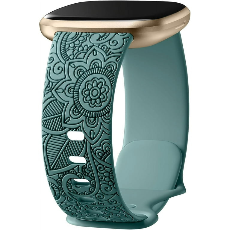 Ouwegaga Compatible with Fitbit Versa 4 Versa 3 Sense 2 Sense Bands for Women Girls Engraved Floral Soft Watch Bands Pinegreen Walmart