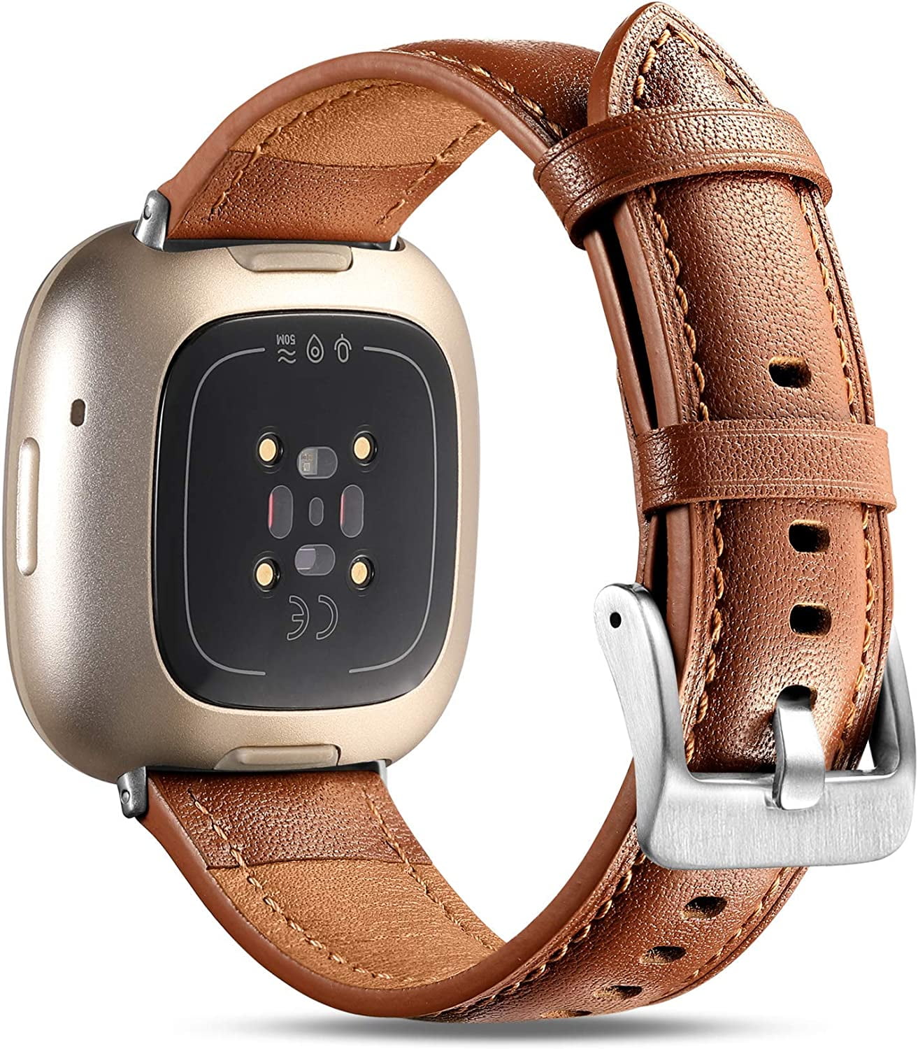 Ouwegaga Leather Watch Bands Compatible with Fitbit Versa 3/Fitbit