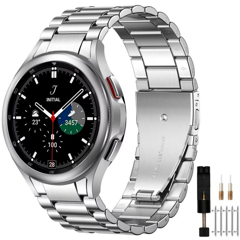 Ouwegaga No Gap Band for Samsung Galaxy Watch 6/Watch 5/Watch 4 Bands 40mm  44mm/Watch 6 Classic 47mm 43mm/Watch 5 Pro Bands 45mm for Women Men, 20mm  Stainless Steel Metal Business Strap, Silver 