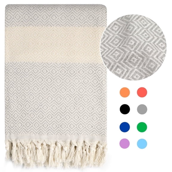 Ouxiaobai Turkish Beach Towels Oversized - 39x71 Inch Quick Dry Large Pool Towel, Thin Lightweight Compact for Travel, Large Cotton Woven Towel with Tassels (Beige)