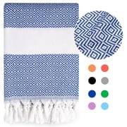 Ouxiaobai Turkish Beach Towels Oversized - 39x71 Inch Quick Dry Large Pool Towel, Thin Lightweight Compact for Travel, Large Cotton Woven Towel with Tassels Dark Blue
