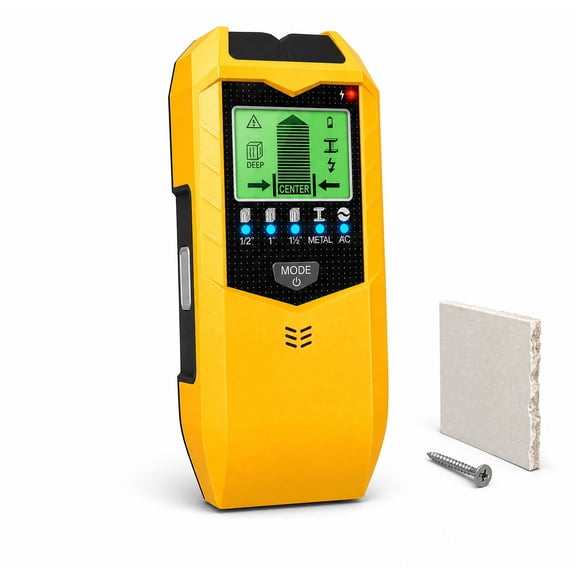Zengdainm 5-in-1 Stud Finder Wall Scanner, Digital Wall Detector for Wood Studs, Metal, Pipes and Live Wire Alert, Handheld Center Finder with LCD Display, Yellow Home Tool for Hanging and Drilling