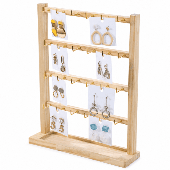 Wooden Rack Png Ouxumoll Jewelry Displays for Vendors, 4-Tier Wooden Earring Stand, 24 ...