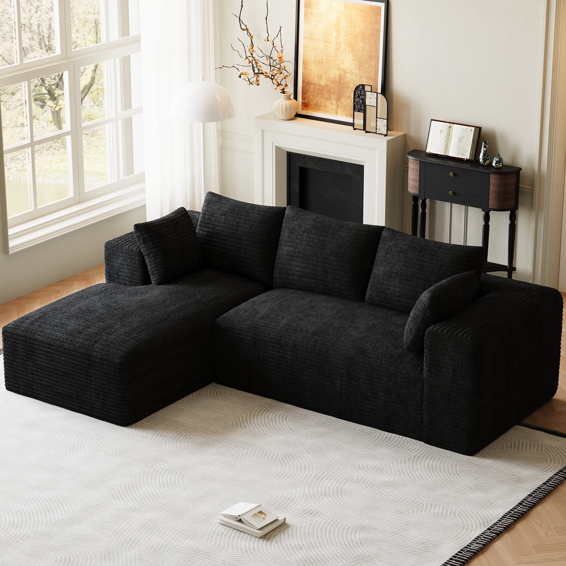Wiilayok 107" Cloud Sectional Couch with L-Shape Chaise,Modern Modular Sofa with Deep Seat, Comfy Boneless Upholstered Couches for Living Room Bedroom,Black