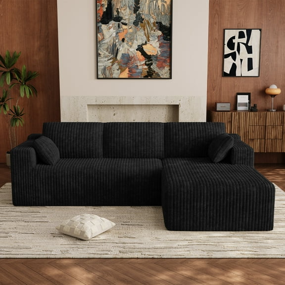 Wiilayok 103" Cloud Couch Sectional Modular Sofa,Comfy Deep Plush Corduroy Boneless Couches for Living Room, Oversized L Shaped Sectional Memory Foam Compressed Sofa (Left Facing Chaise)
